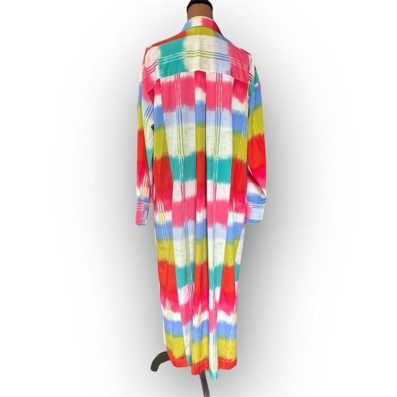 Natori Boro Kaftan Button Down Dress Colorful Turquiose Geometric Women’s Medium - Picture 4 of 16